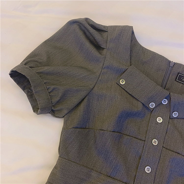 VK旗艦店 韓國風百褶高腰泡泡袖復古短袖洋裝