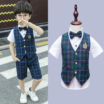 Flower boy dress suit host handsome piano new British boy suit three pieces summer