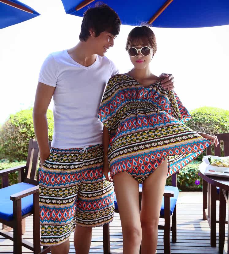 Couple Swimsuit Beach pants hot spring suit bikini bikini bikini bikini three-piece men's and women's swimsuit blouse skirt
