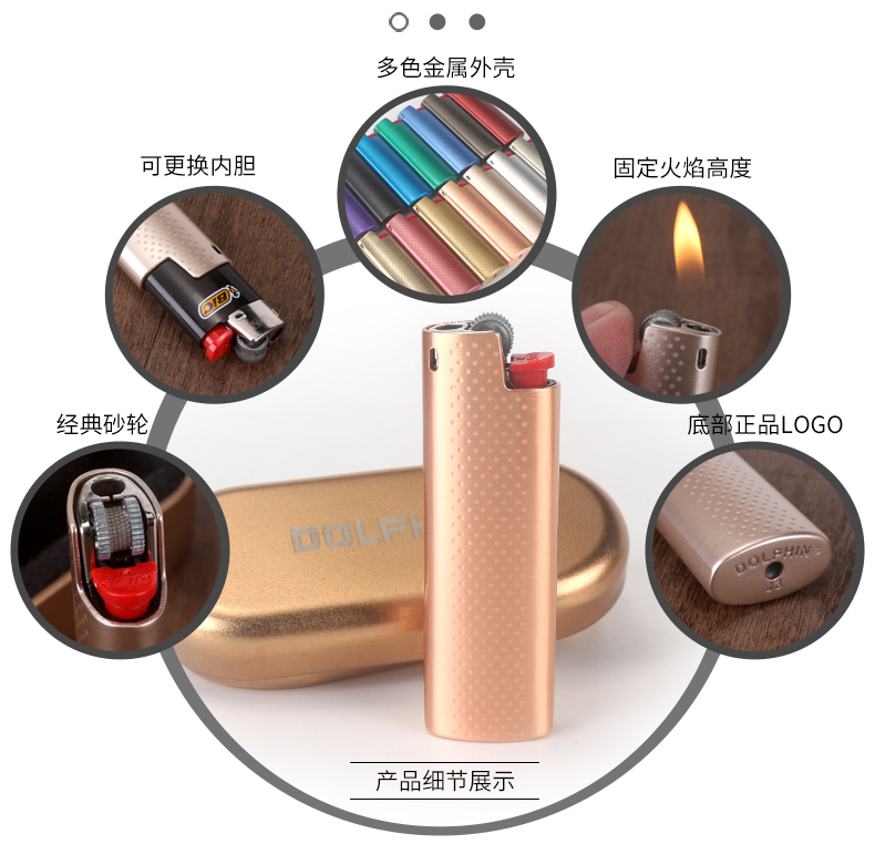 HY903 Bộ kim loại cá heo bật lửa dùng một lần với bật lửa BAK J3 tùy chỉnh quảng cáo - Bật lửa hộp quẹt bic