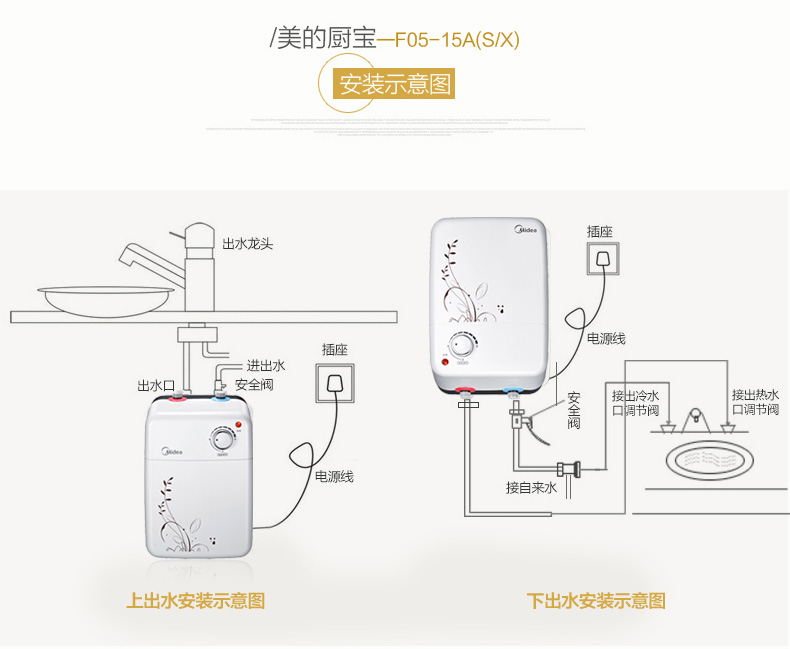 máy nước nóng năng lượng Midea / beauty F05-15A (S) bếp nhỏ kho báu bếp điện nước nóng lên xuống loại nóng bình nóng lạnh 20l