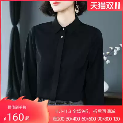Black shirt women long sleeve autumn new professional chiffon shirt design sense niche Lady plus velvet base top