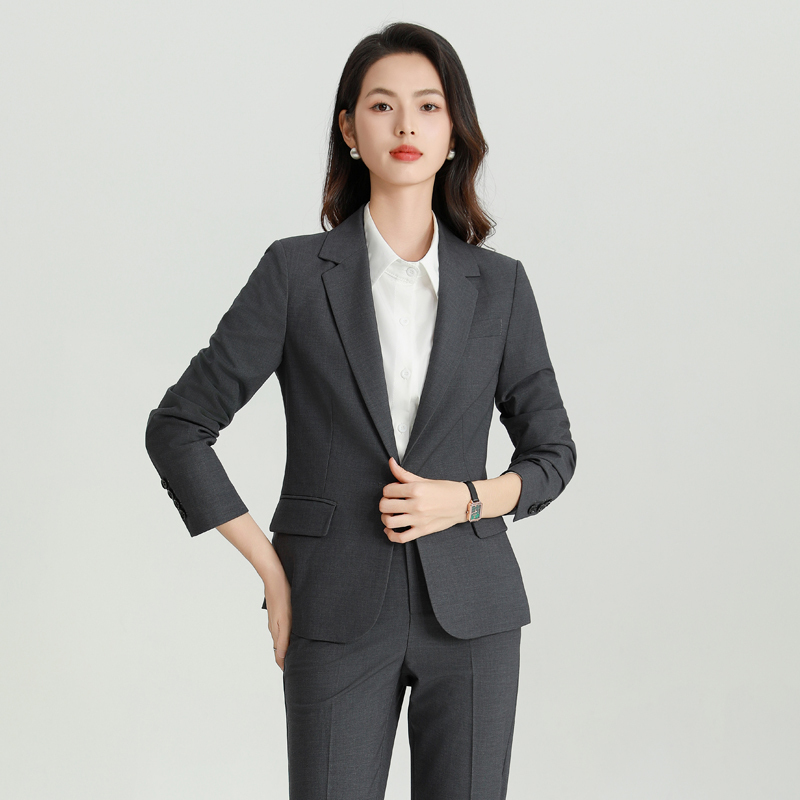 Spring Outfit with a Complete Set of Gray Blazer for Petite Women, Professional Formal Wear, Elegant Commuting Casual Blazer
