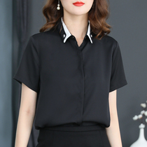 Phoenix white shirt women short sleeve 2021 summer new contrast color stitching temperament white shirt female professional top