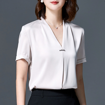 Phoenix color chiffon shirt women short sleeve fashion v collar professional shirt 2021 summer New OL shirt temperament top