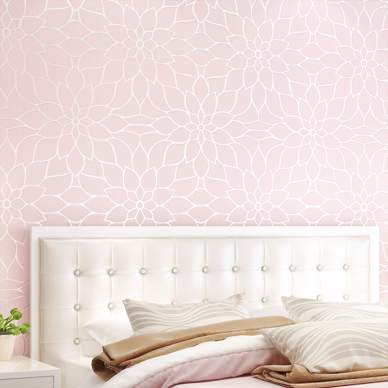 Modern minimalist pastoral non-woven wallpaper bedroom 3d fine embossed lotus flower dining room living room TV wallpaper