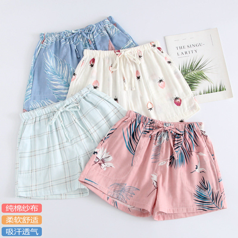 Summer shorts female soft thin cotton double gauze lady's pajamas 