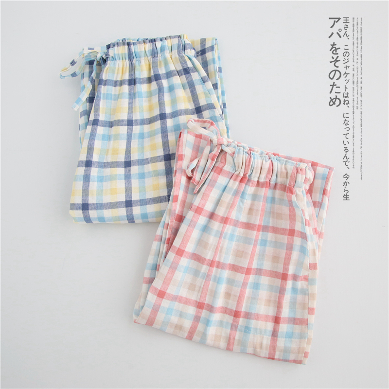 Bộ đồ ngủ nữ cotton Nhật Bản quần nhà mùa xuân và mùa hè mùa thu đan nhà quần cotton đôi gạc quần lỏng quần thu đông nam nữ