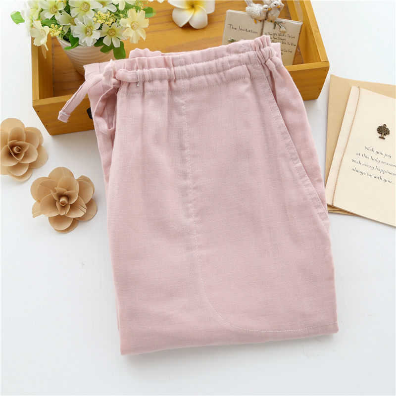 Bộ đồ ngủ nữ cotton Nhật Bản quần nhà mùa xuân và mùa hè mùa thu đan nhà quần cotton đôi gạc quần lỏng quần thu đông nam nữ