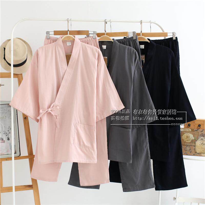 Japanese-style pajamas spring and summer couples men and women and cotton two packs of pure cotton double gauze sweat