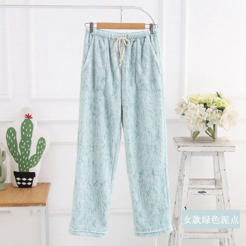 Quần nỉ nữ flannel san hô nhà quần Quần pyjama nam Thu đông dày ấm hoạt hình dễ thương quần lửng nữ