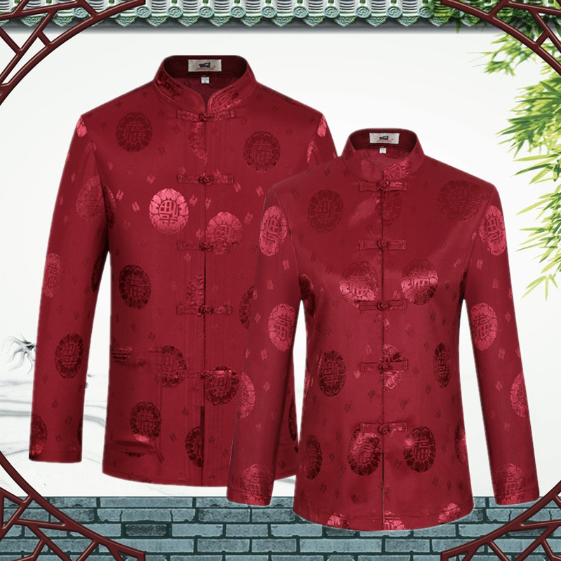 Chinese style spring and summer middle-aged and elderly Tang suits for men and women suits parents birthday birthday banquet couple tops Chinese dress