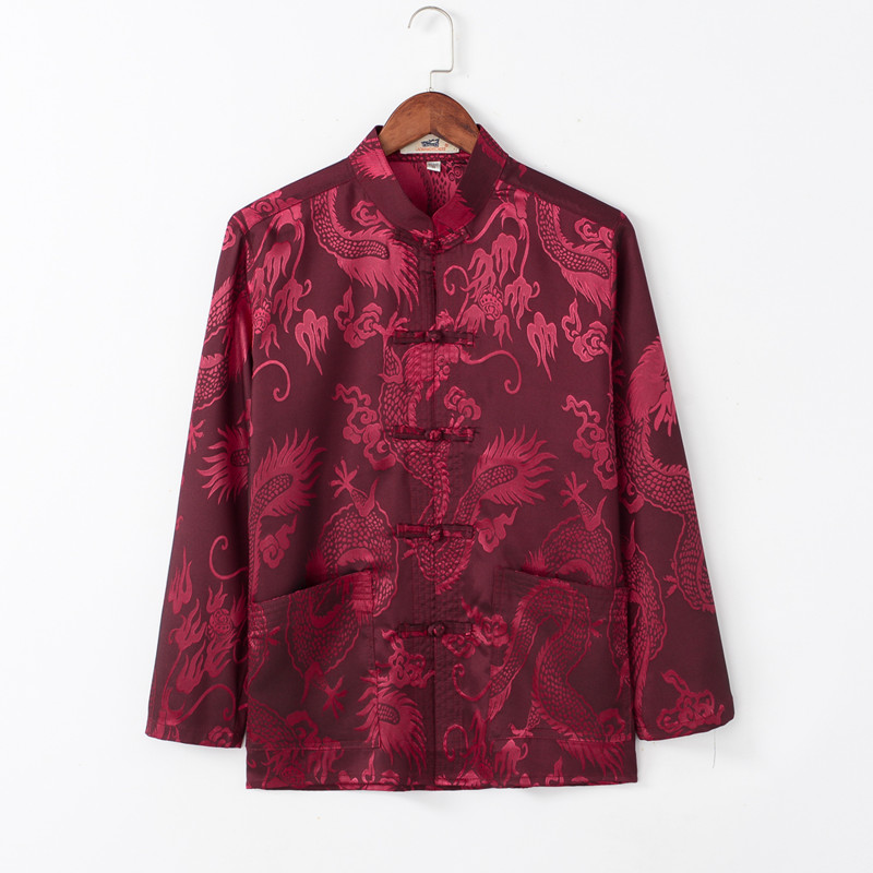Spring Summer Downloaded Men's Long sleeves Senile Shirt Mulberry Silk Blouse Buttondown Chinese Hanfu Dad Dress Undershirt