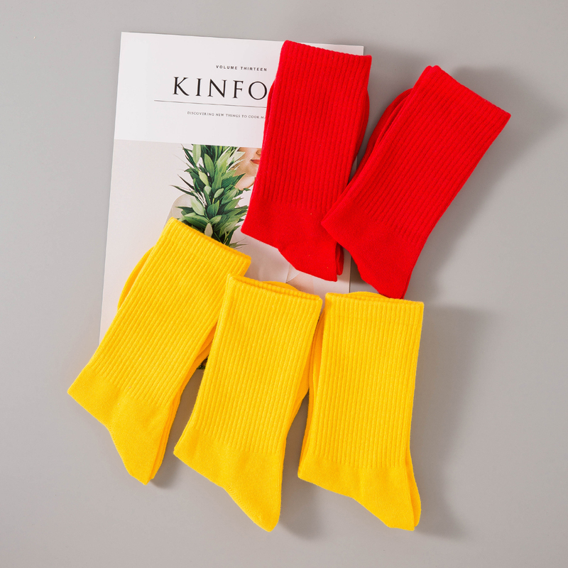 Yellow Zodiac Year Red New Year Pure Cotton Sports Socks Men's Long Socks Women's Mid-Calf Exam Spring Summer Autumn Men's Style