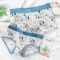 Cartoon little fox print breathable thin ice silk underwear couple suit mid-waist female briefs personality male boxer