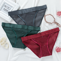 Personalized flash sequin ice silk underwear ladies briefs head low waist sexy transparent underwear hip-lifting charm solid color