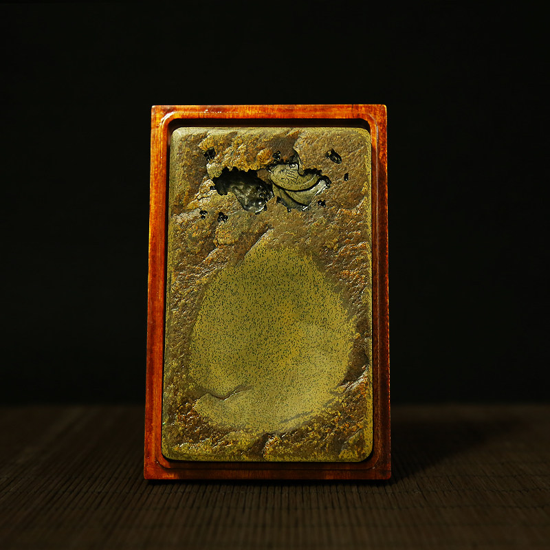Fu Bixing Ink Stone National Non-Ink Stone Engraving Skills < Ancient Park > Old Pit Ink Stone ink Ink Stone with cover Zhangmu box Yellow fish seed original stone boutique 4-inch Handmade Ink Stone Ink-stone Ink Stone-ink Room Four Treasure-Taobao