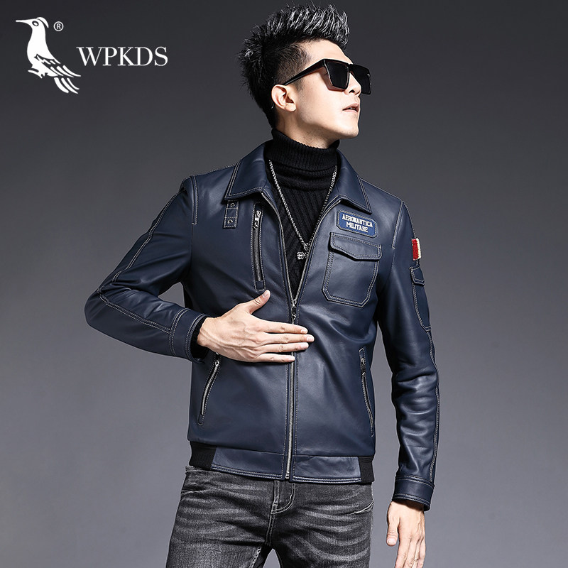 Henning genuine leather leather clothing male tide 2019 youth turned over sheep leather Outer cover Korean version of men's locomotive leather jacket handsome