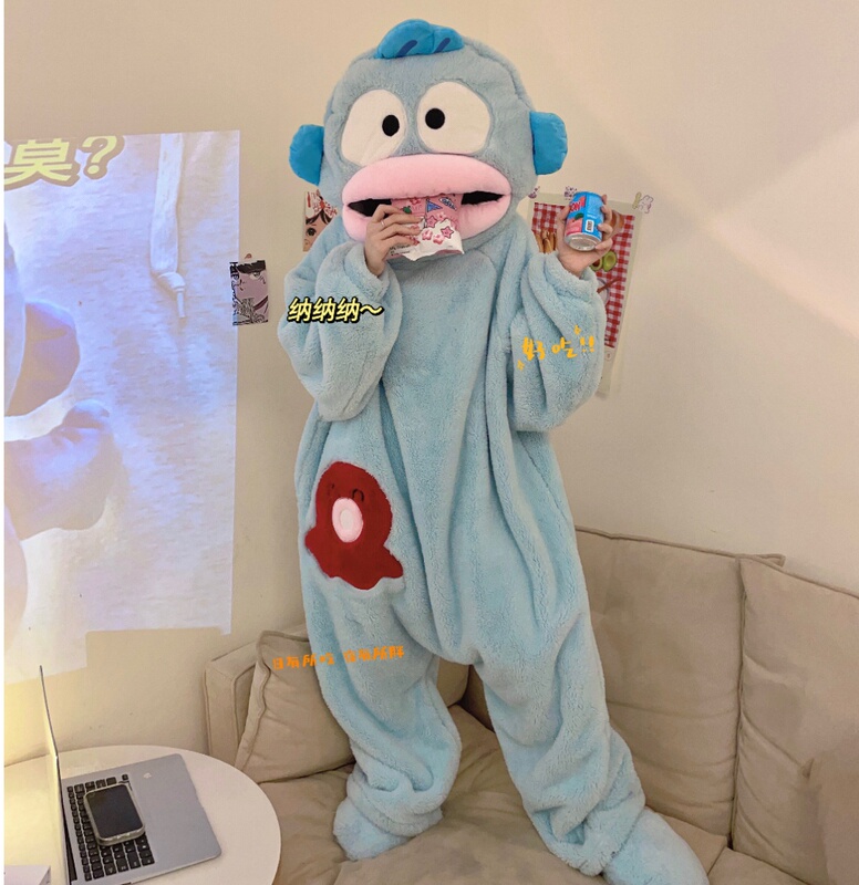 Ugly Fish One-Piece Pajamas for Women, Coral Fleece, Thickened and Warm, Autumn and Winter Cartoon Big-Mouth Fish Funny Robe for Men, Plus Size Ugly Fish One-Piece Pajamas for Women, Coral Fleece, Thickened and Warm, Autumn and Winter Cartoon Big-Mouth Fish Funny Robe for Men, Plus Size