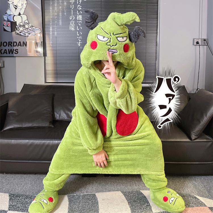 Spiritual Energy 100% Ekb Small Dimple Pajamas Autumn and Winter Coral Fleece Couple's Robe Two-Dimensional Quirky Abstract Style