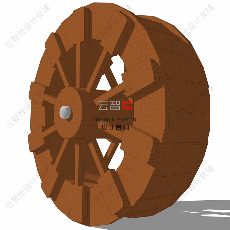 T23 水车sketchup SU模型景区庭院景观-15