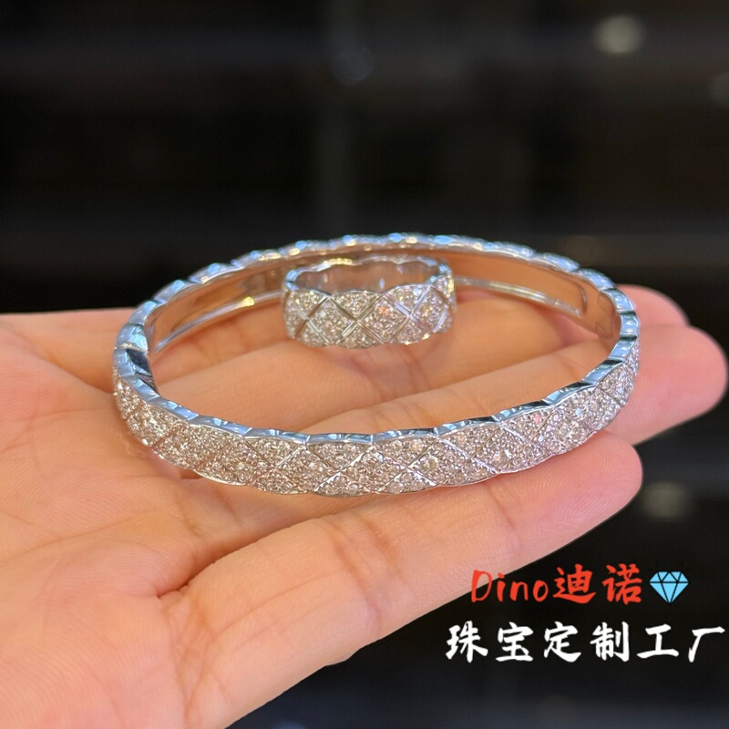 18K Gold Natural Diamond Diamond Pattern Bracelet, Diamond Pattern Coco Full Diamond Bracelet, Ring, Chanel Bracelet, Chanel 18K Gold Natural Diamond Diamond Pattern Bracelet, Diamond Pattern Coco Full Diamond Bracelet, Ring, Chanel Bracelet, Chanel