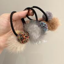Autumn and winter plush hair band for women new style high-end versatile contrasting color mink hair headband hair ball hair rope Korean rubber band