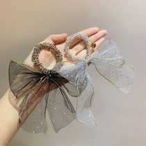 Fairy style clear and starry sequin mesh bow ribbon crystal braided elastic hair band Korean new
