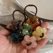 Cute little flower hair rope fresh and simple temperament leather band versatile jelly color small rubber band hair accessories for women