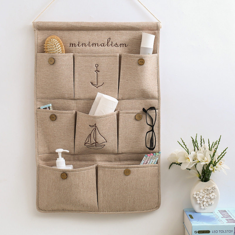 Creative cotton and linen storage hanging bag Hanging multi-layer hanging pocket Fabric art behind the door debris storage bag Wall hanging storage bag