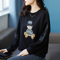 majefeeyou Korean version of cartoon design sense ladies size sweater 2021 Spring and Autumn new fashion sequin top