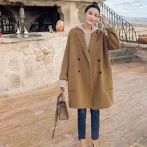 majefeeyou fashion double-sided cashmere coat womens autumn and winter temperament medium long woolen suit jacket