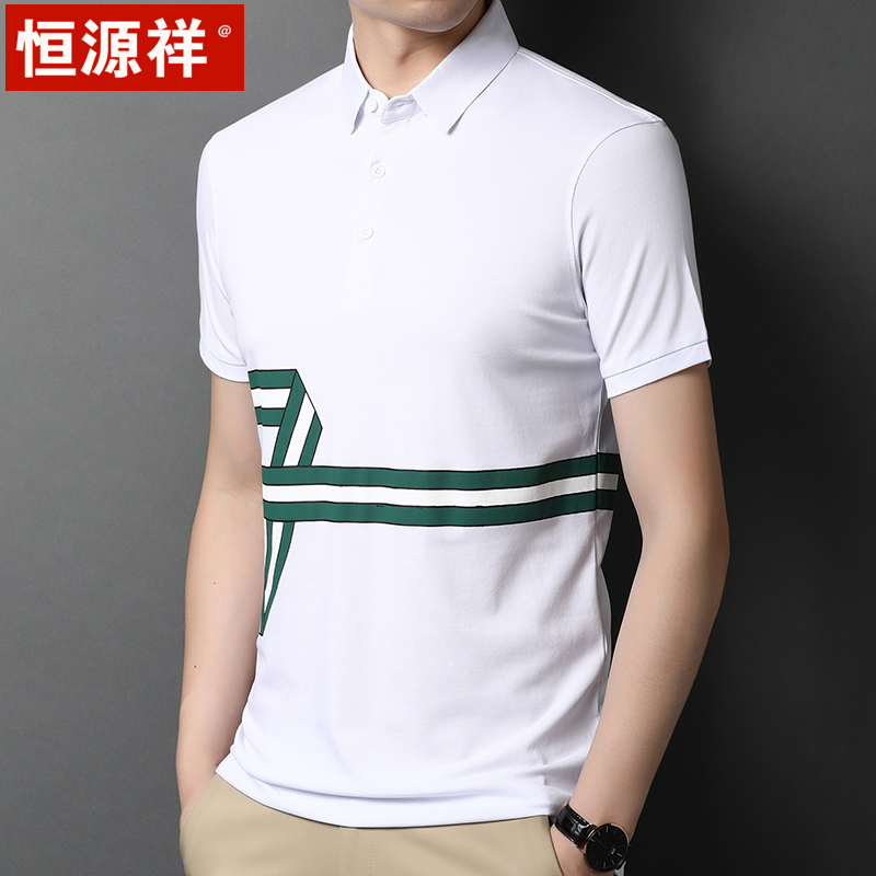 nam Hengyuanxiang của ngắn tay T-shirt giữa năm mùa hè váy xu hướng flip-flop thường lụa bông nửa tay áo Polo bottomshirt