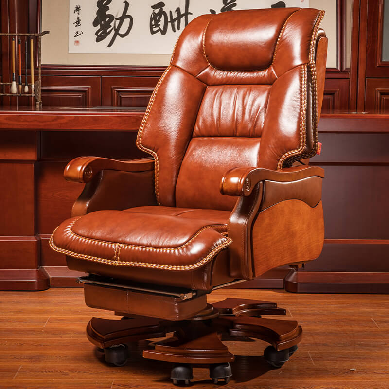 Leather boss chair business class chair solid wood luxury office chair massage can lie swivel chair home computer chair