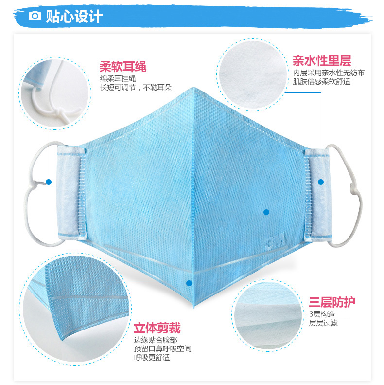 3M耐适康口罩舒适透气轻薄口罩男士女士口罩防灰尘雾霾口罩共9只