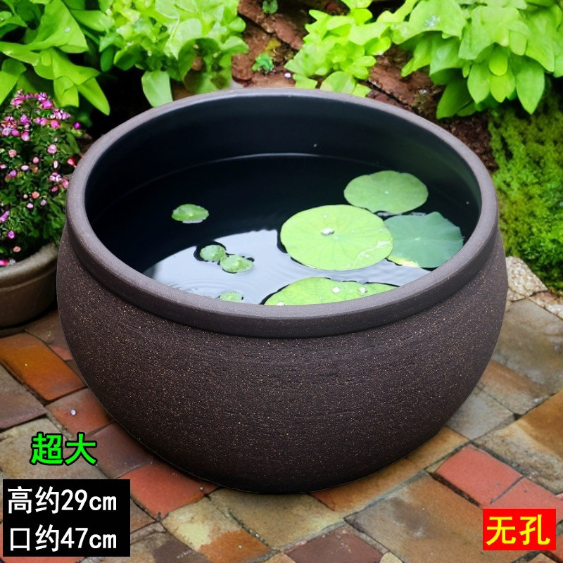 老式柴燒大水缸適用庭院睡蓮缸大號無孔水培花盆手工粗陶魚缸超大70釐米