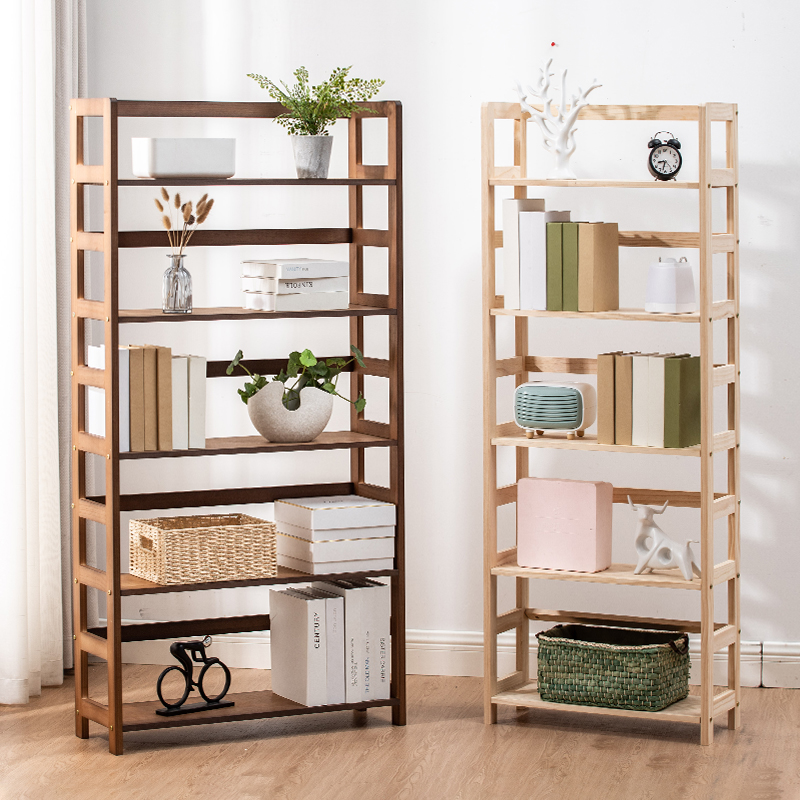 Simple bookshelf rack floor leaning against wall Home bookcase Children's provincial space full solid wood free book containing stratified shelf