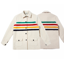 TRIPPY Re-engraved 1950s Hodsons Bay Classic Color Matching Striped American Vintage Wool Coat