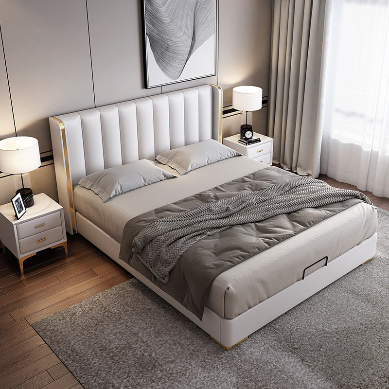 Leather bed light luxury master bed modern double bed modern simple wedding bed 1.8 meters large bed ins net red Hong Kong style soft bed