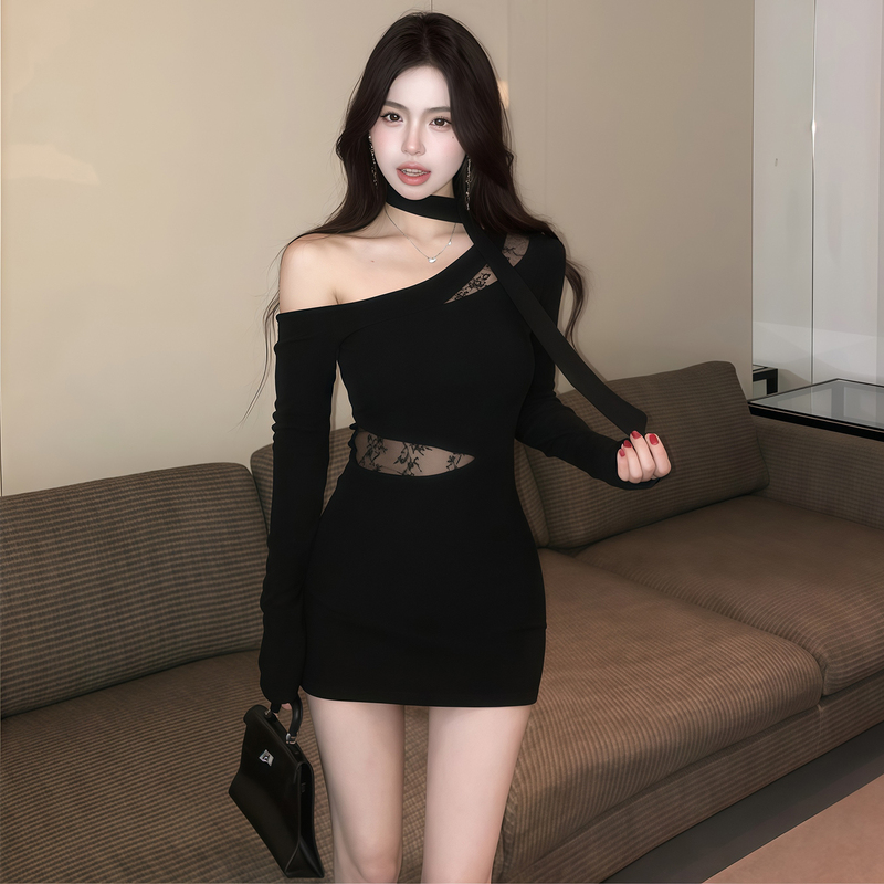 Elegant and Sophisticated Early Autumn Party Wear, Sexy Bodycon Dress with a High-End Feel, Slim-Fitting Black Off-Shoulder Long-Sleeve Dress for Women Elegant and Sophisticated Early Autumn Party Wear, Sexy Bodycon Dress with a High-End Feel, Slim-Fitting Black Off-Shoulder Long-Sleeve Dress for Women