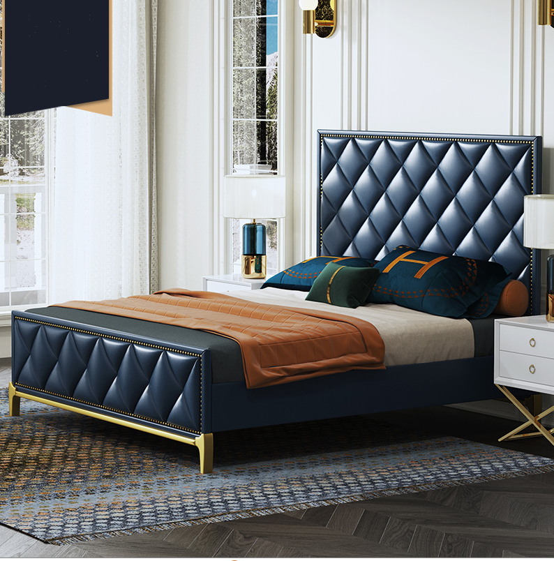 American soft bag headboard modern minimalist light and luxurious master bedroom bed 1 8 m Single-buy solid wood bed screen customizable