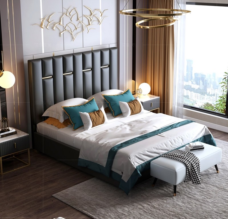 American light and luxurious metal soft bag headboard custom cloth leather art backrest bedroom double tatami net red bed screen