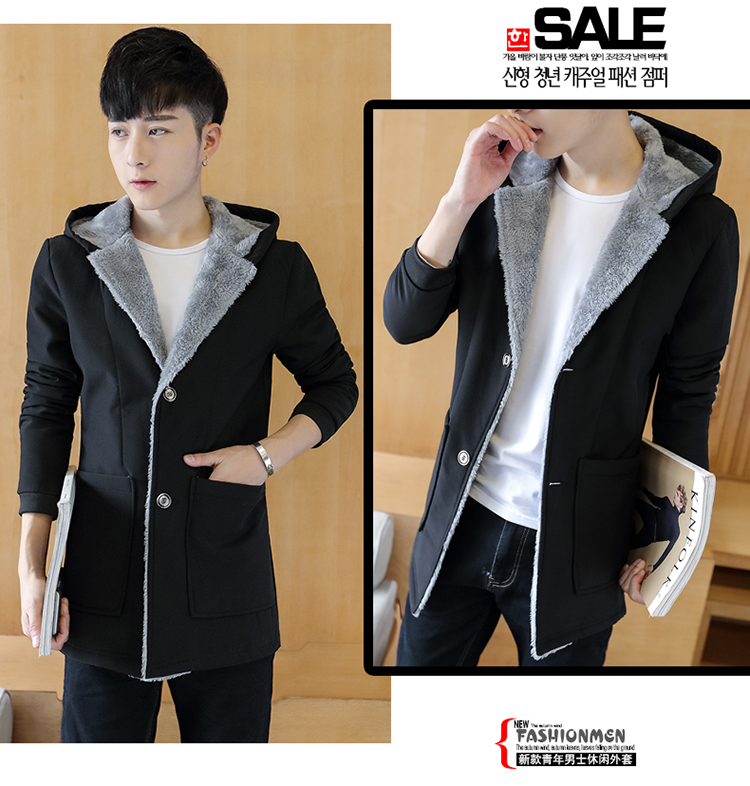 Áo gió mùa đông nam dài phiên bản Hàn Quốc của bộ đồ cotton đẹp trai Áo khoác mỏng cho học sinh cộng với áo nhung dày áo gió giá rẻ