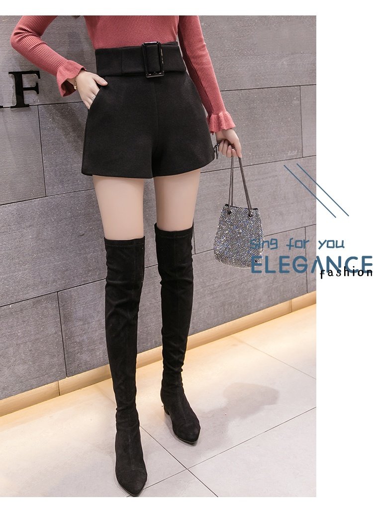 Quần short len ​​nữ mùa thu đông 2018 mới eo cao thon gọn quần âu rộng chân rộng một chiếc quần bốt từ mặc quần sooc đũi nữ