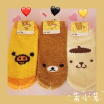 6 pairs) Japanese bear adult soft cartoon socks autumn and winter half velvet warm and thick home sleep