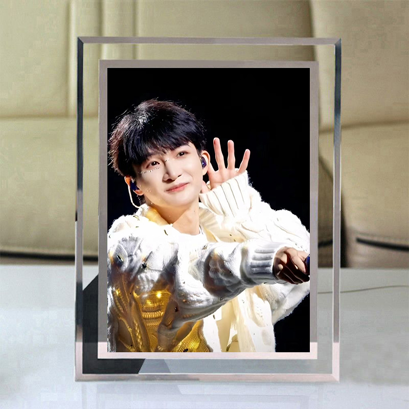 Zhou Shen's Same Style Crystal Glass Photo Frame Decoration, Simple Desktop Display Stand, Birthday Gift Photo Frame