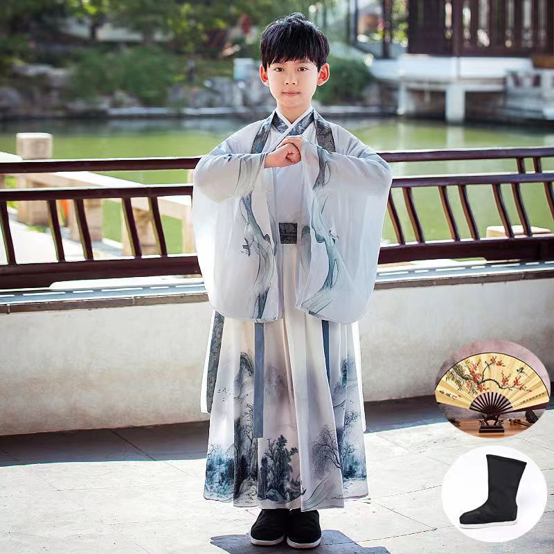 Children's Hanfu for Boys, New Stylish Spring and Autumn Style, Handsome Young Gentleman Chinese Traditional Clothing, Tang Suit, Super Fairy-Like Chinese Style Ancient Costume Performance Outfit