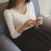 Mùa thu đông mới áo len ngắn cổ tròn bó sát với áo len nữ cổ lọ màu thấp cổ thấp áo len Áo / áo thun