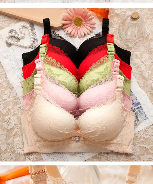 Không có vòng thép ngực nhỏ trên lưng để thu thập áo ngực có thể điều chỉnh trong khuôn dày cup đồ lót nữ cảm giác ren bên áo ngực màu đỏ