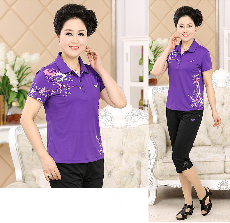 City Demei mùa hè trung niên giản dị quần áo thể thao mẹ mặc chạy quần thoáng khí phù hợp với phụ nữ - Thể thao sau quần áo bộ thể thao nữ